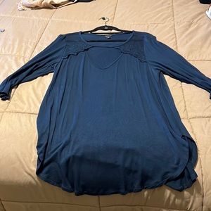 Torrid open neck shirt with lace trim. Three quarter sleeves. Size 1. (L/XL)